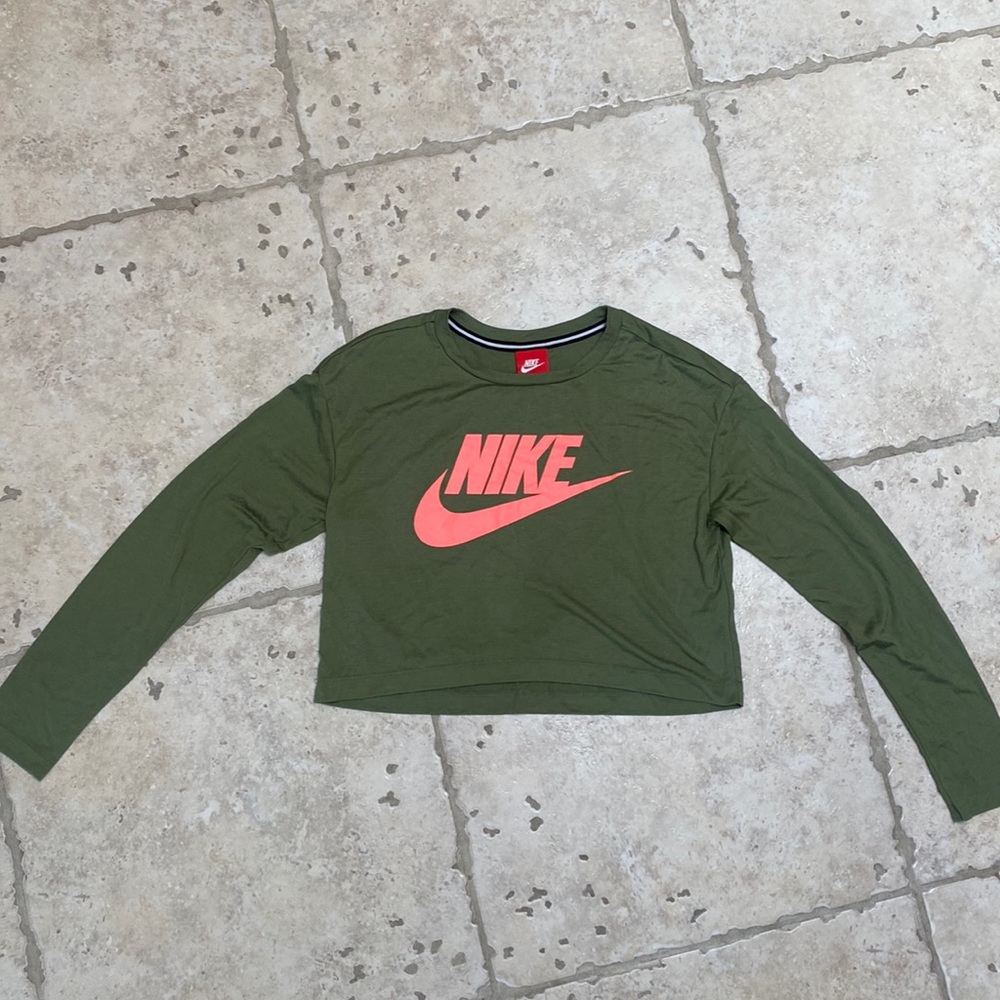 Nike Army Green Long Sleeve Crop Top